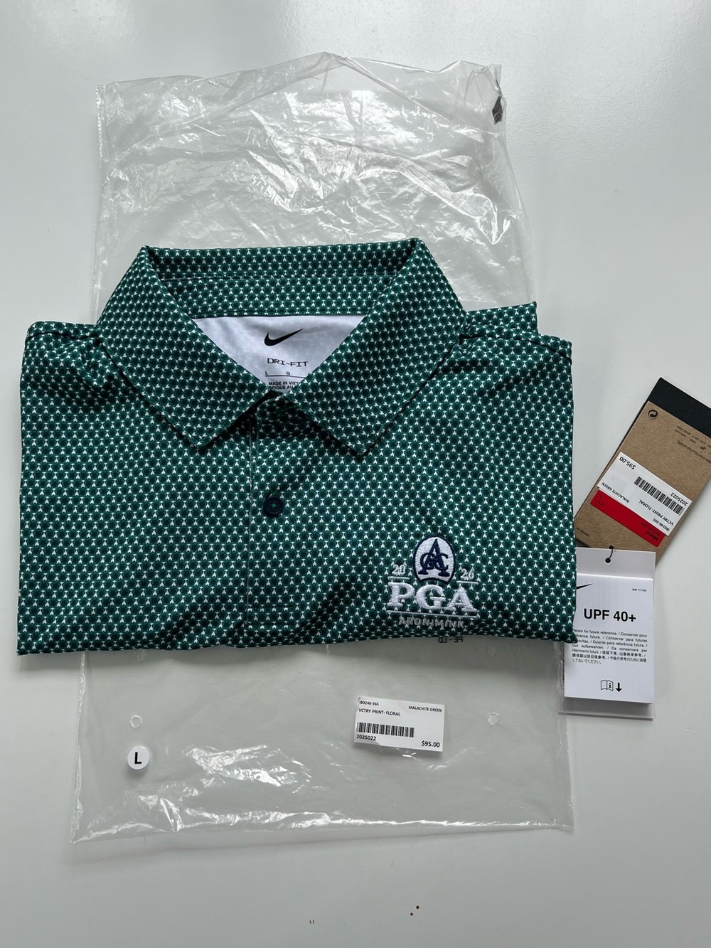 Nike Green Micro-Pattern Men’s Polo with Embroidered Crest- brand new with tags